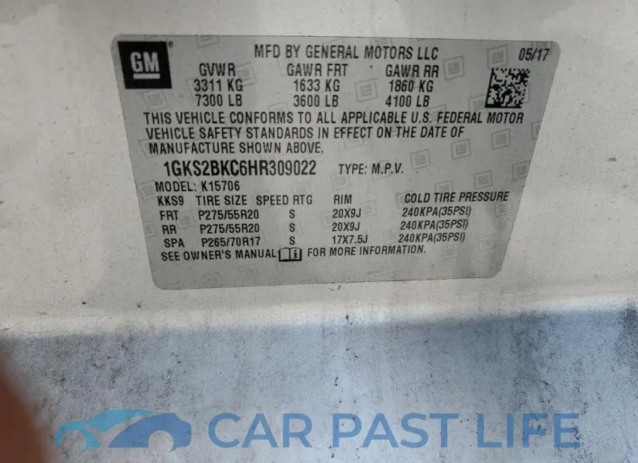 1GKS2BKC6HR309022# 13