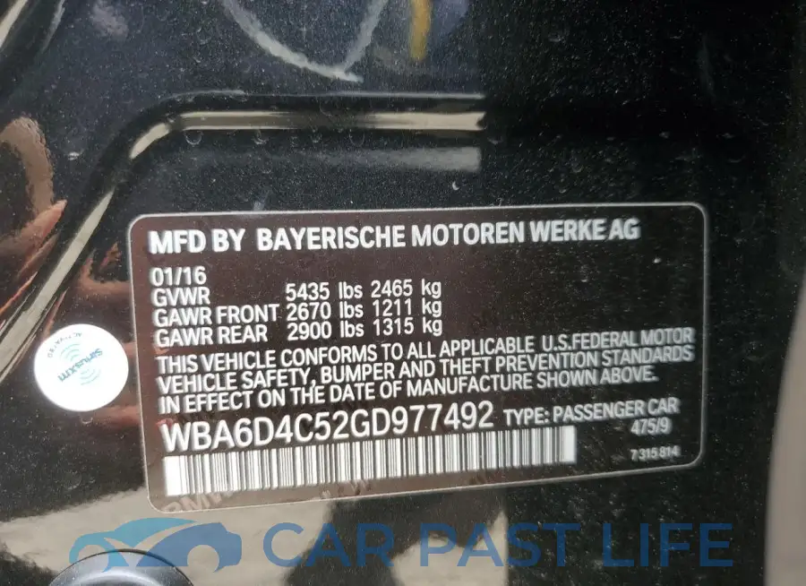 WBA6D4C52GD977492# 12