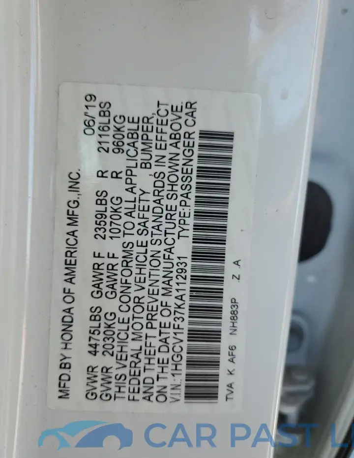 1HGCV1F37KA112931# 12