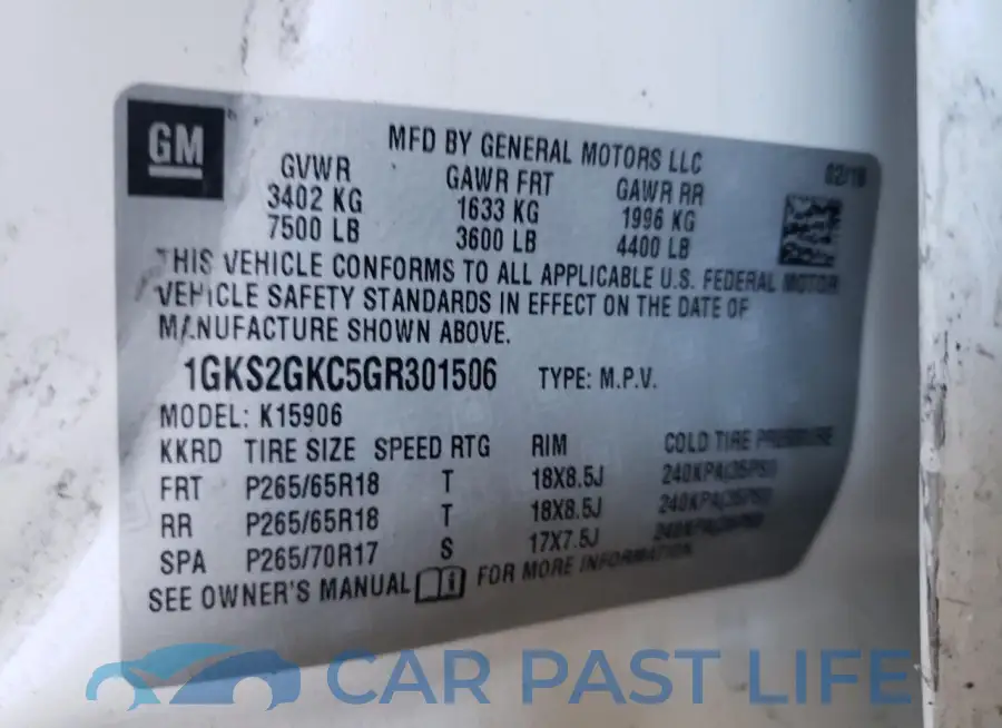 1GKS2GKC5GR301506# 13