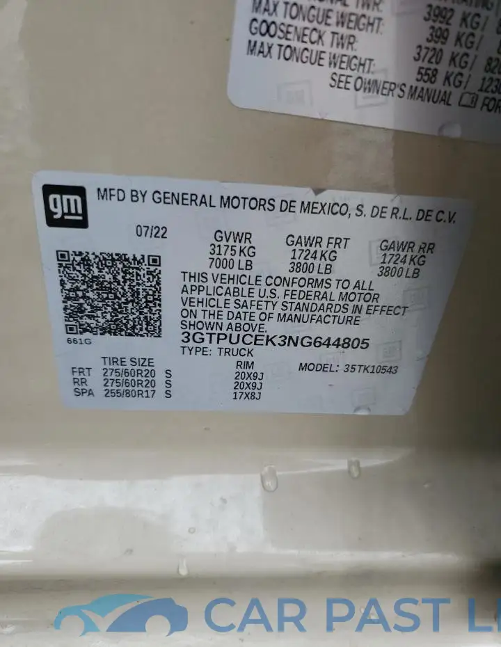 3GTPUCEK3NG644805# 12