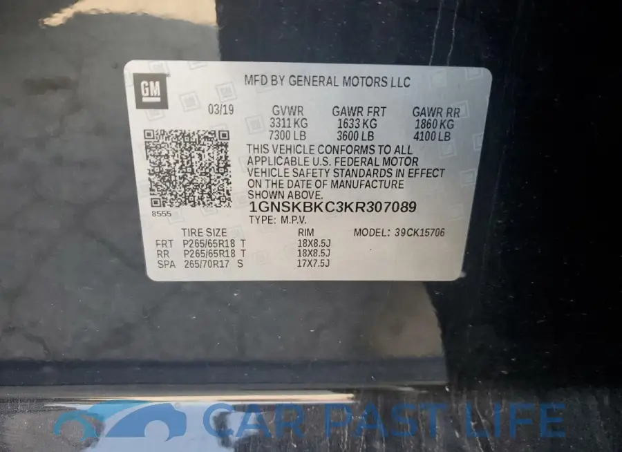 1GNSKBKC3KR307089# 13