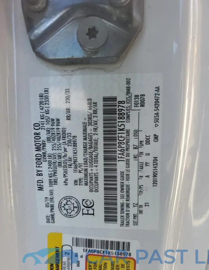 1FA6P8CF1K5188978# 12