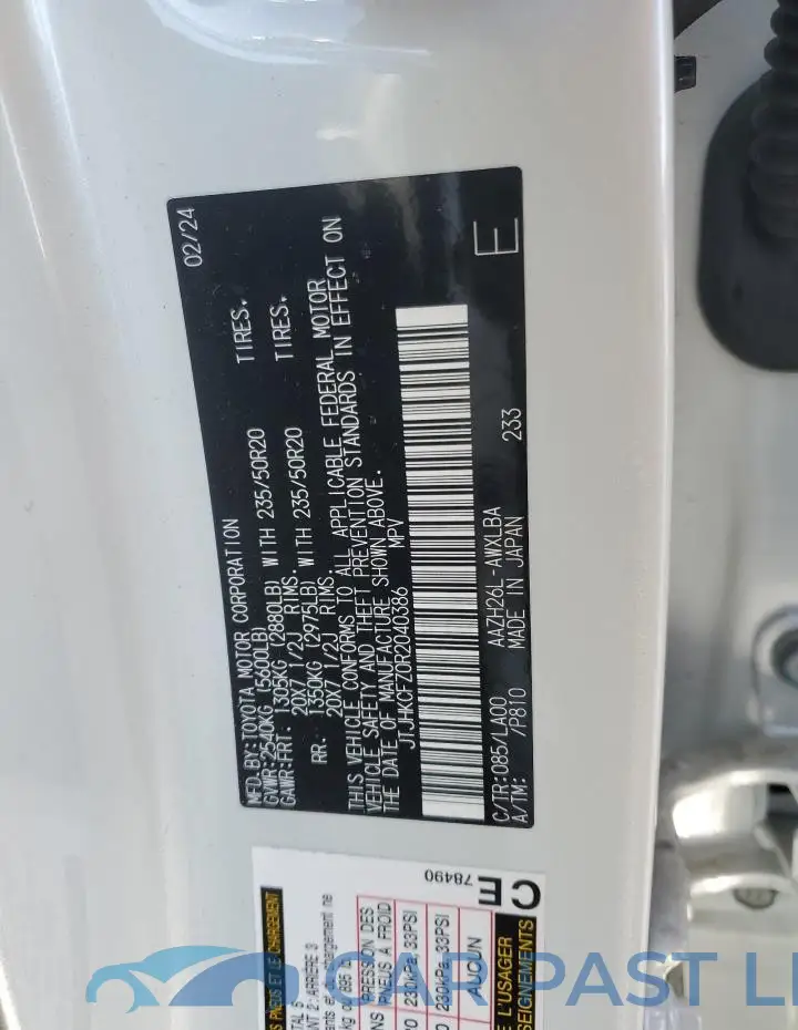 JTJHKCFZ0R2040386# 13