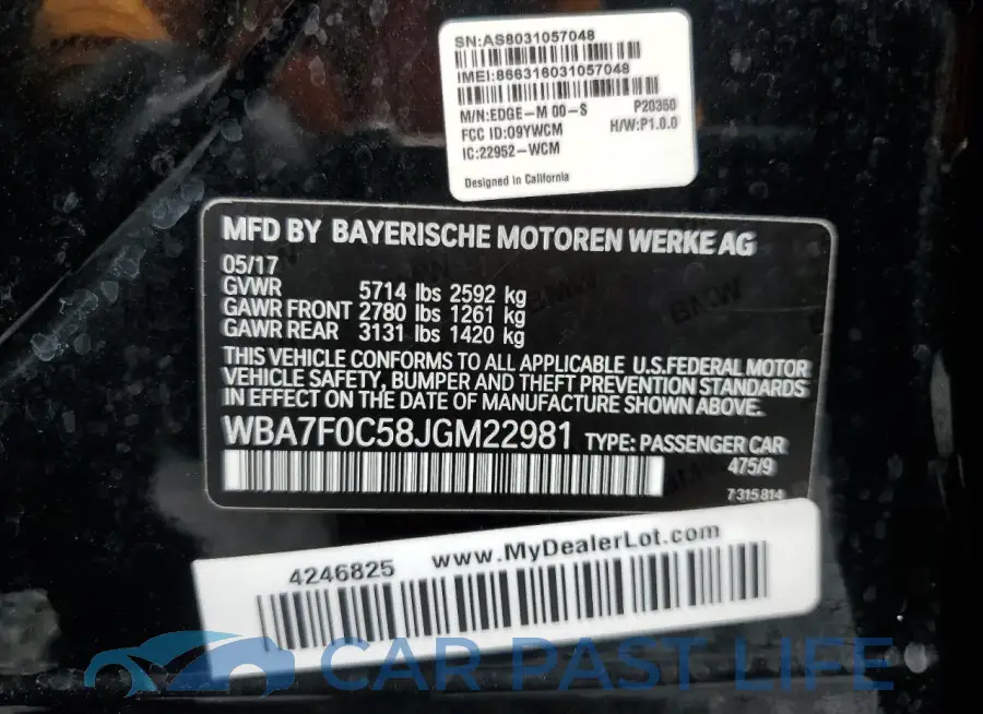 WBA7F0C58JGM22981# 12