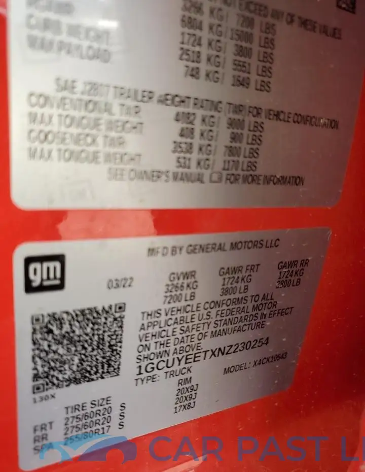 1GCUYEETXNZ230254# 13