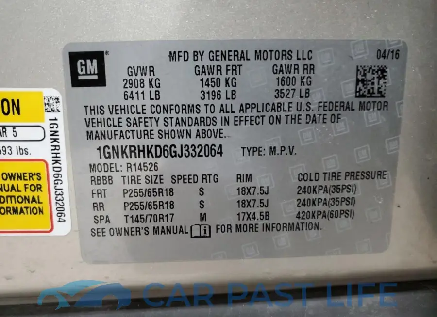 1GNKRHKD6GJ332064# 13