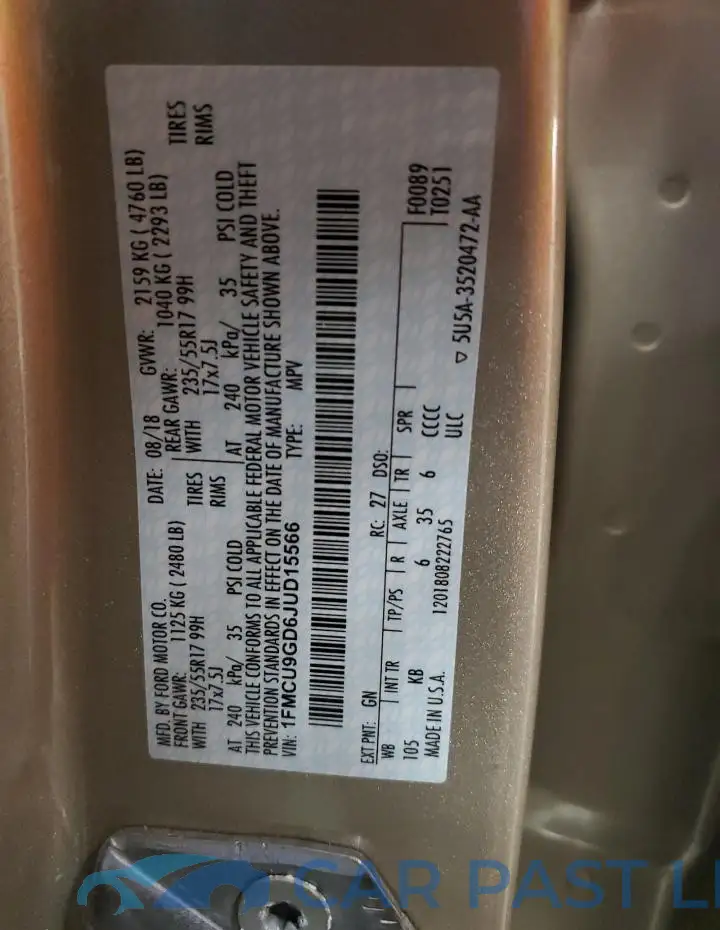 1FMCU9GD6JUD15566# 14