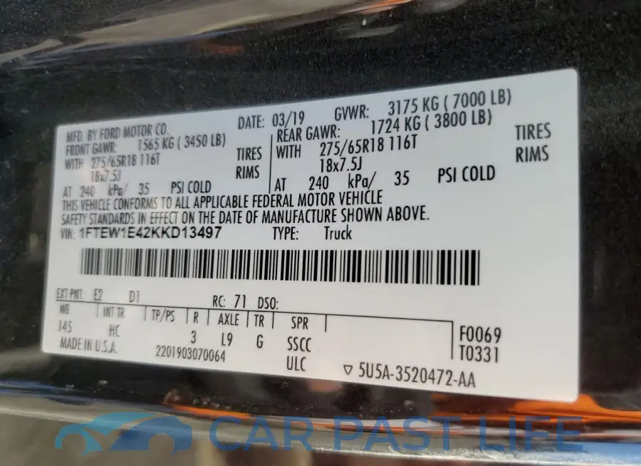 1FTEW1E42KKD13497# 13