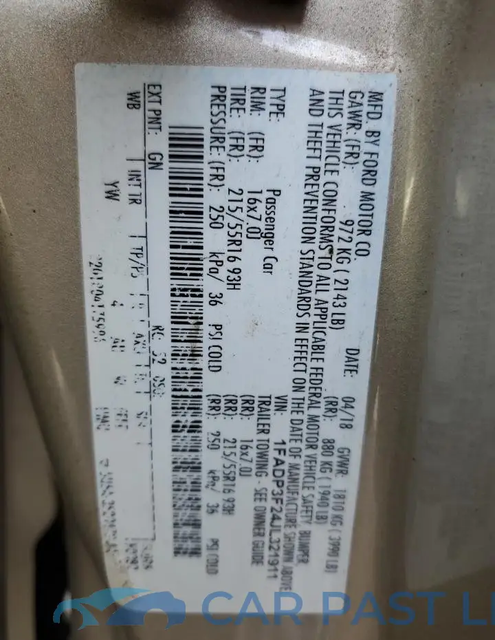 1FADP3F24JL321911# 12