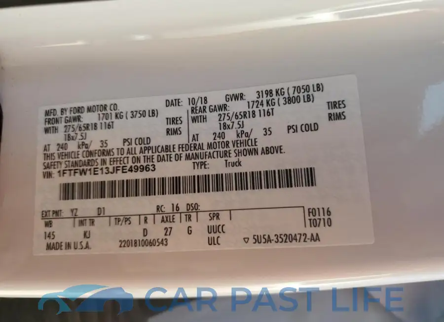 1FTFW1E13JFE49963# 12