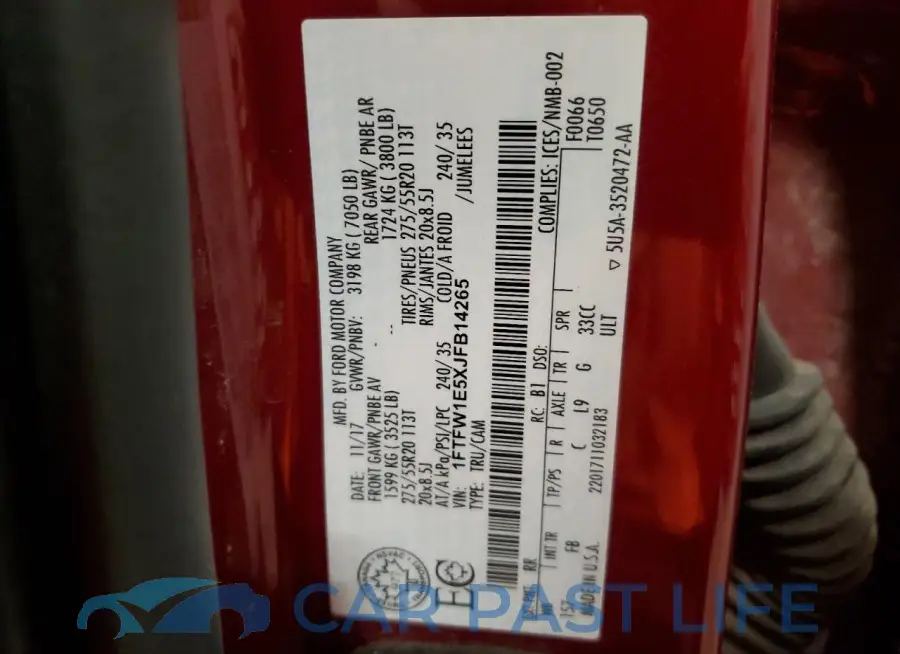 1FTFW1E5XJFB14265# 12