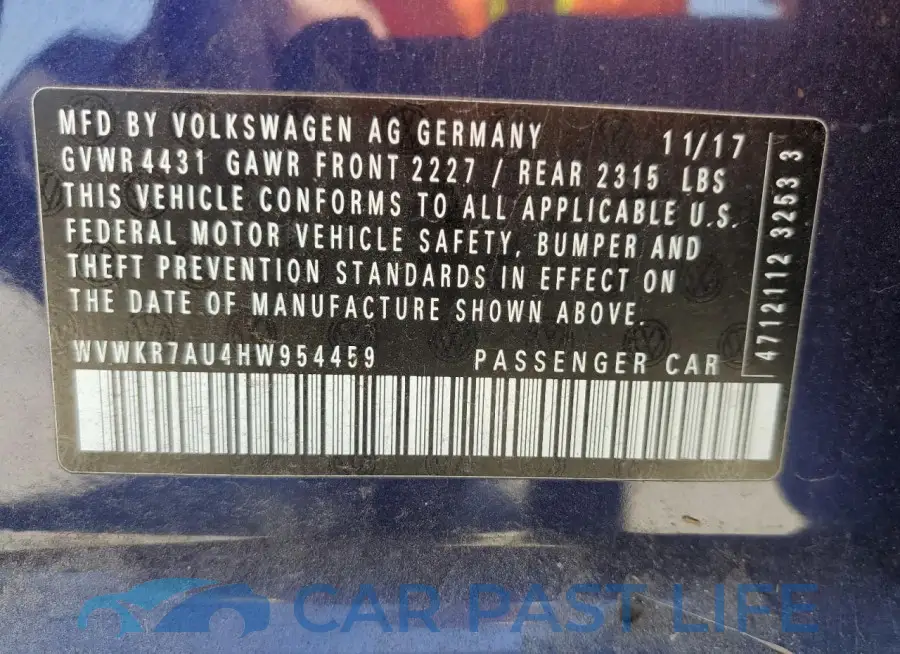 WVWKR7AU4HW954459# 12