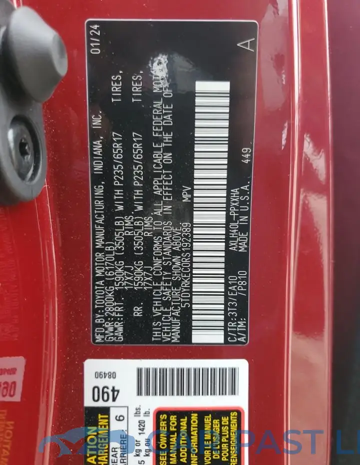 5TDYRKEC0RS192389# 13
