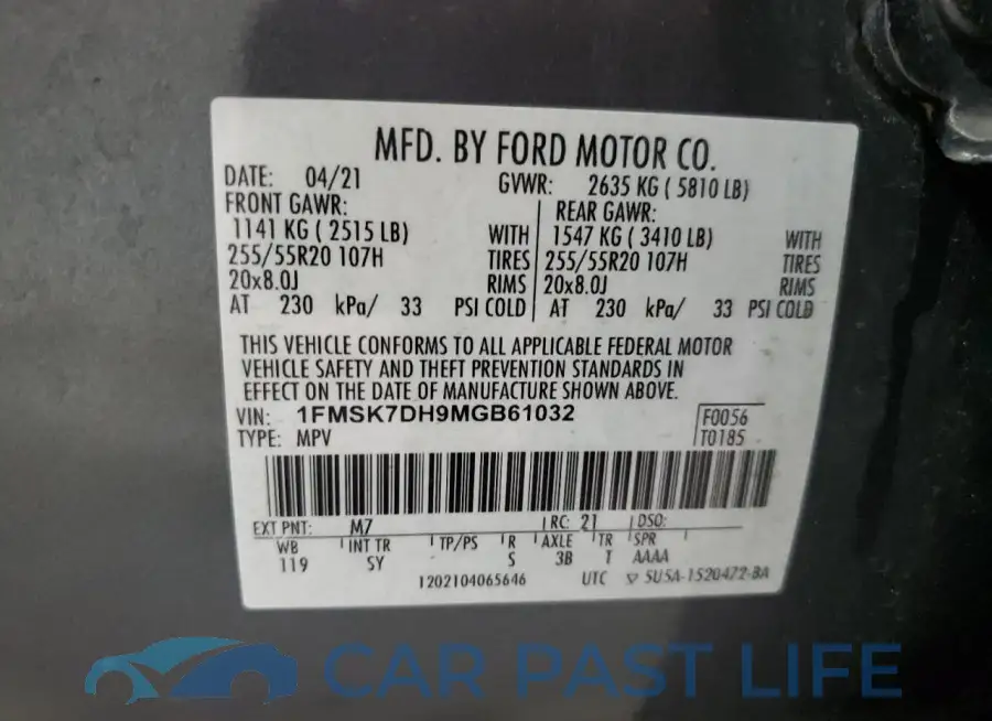 1FMSK7DH9MGB61032# 13