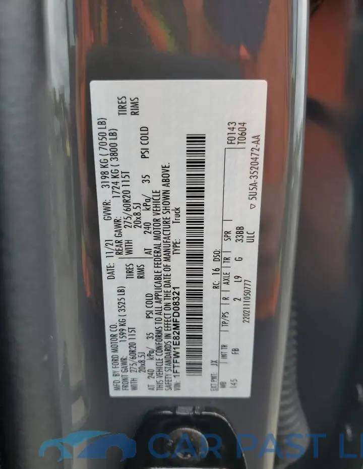 1FTFW1E82MFD08321# 12
