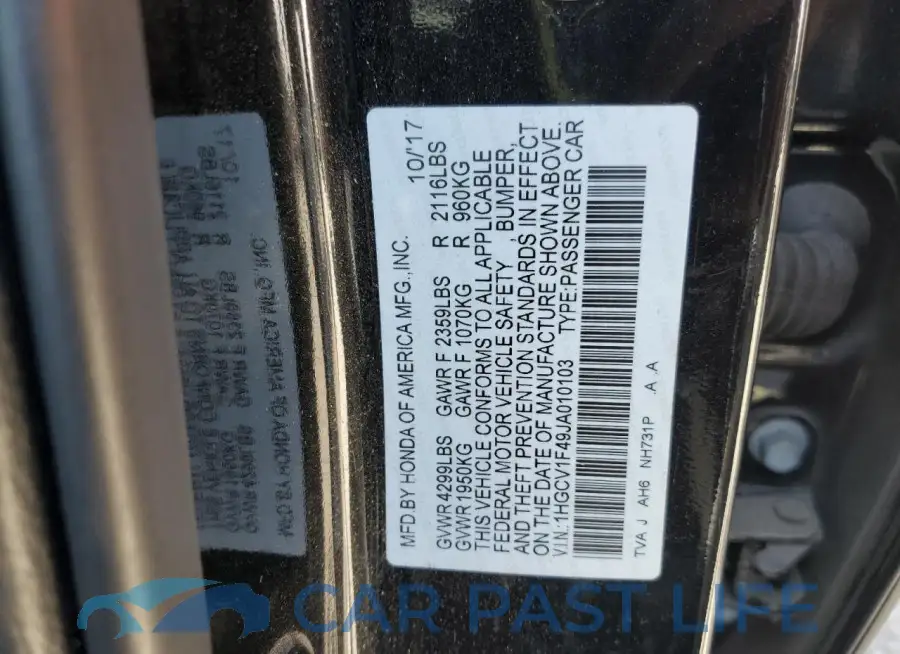 1HGCV1F49JA010103# 12