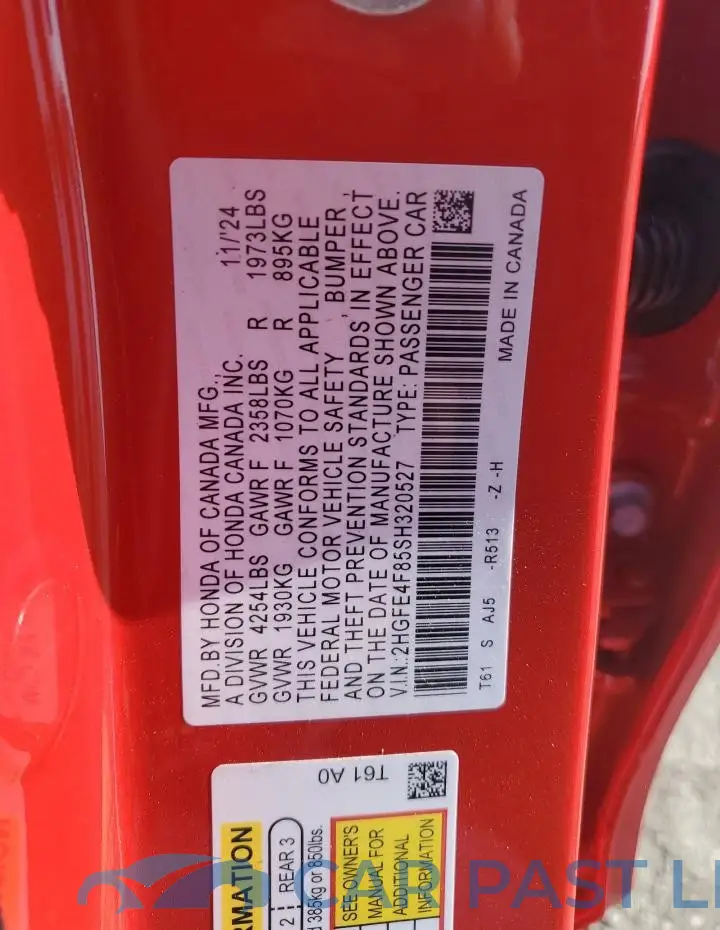 2HGFE4F85SH320527# 12