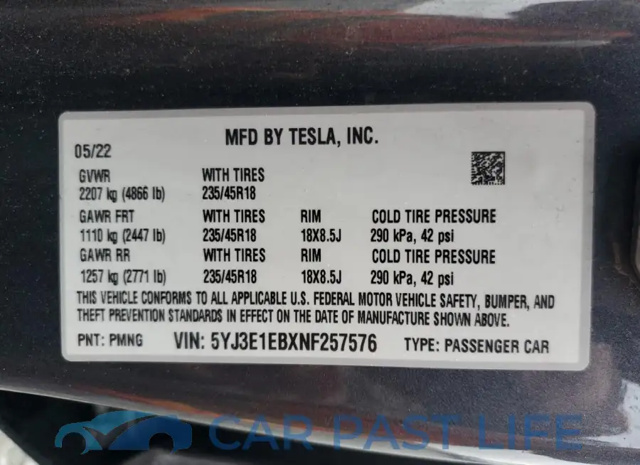 5YJ3E1EBXNF257576# 12