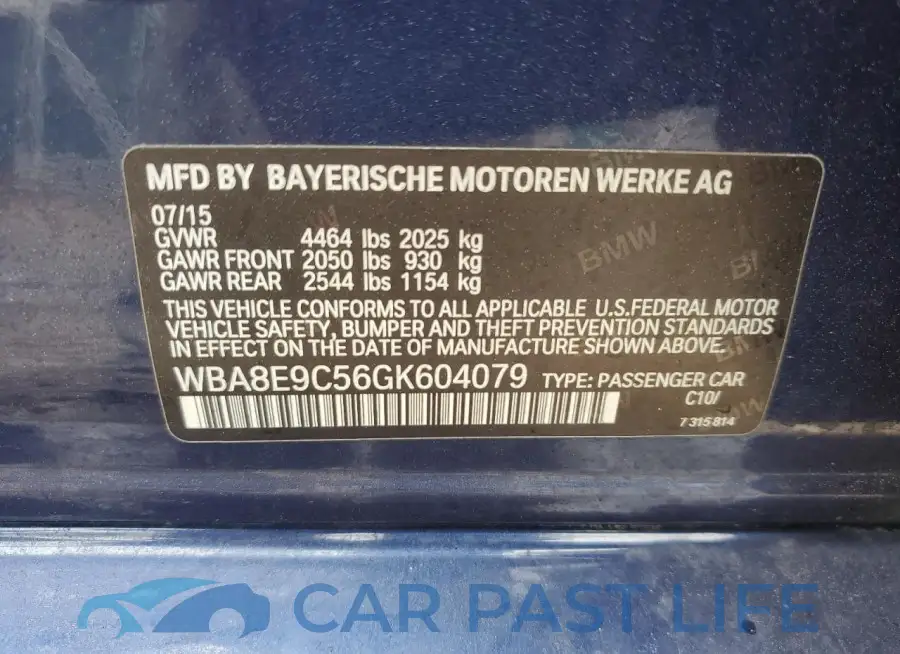 WBA8E9C56GK604079# 12
