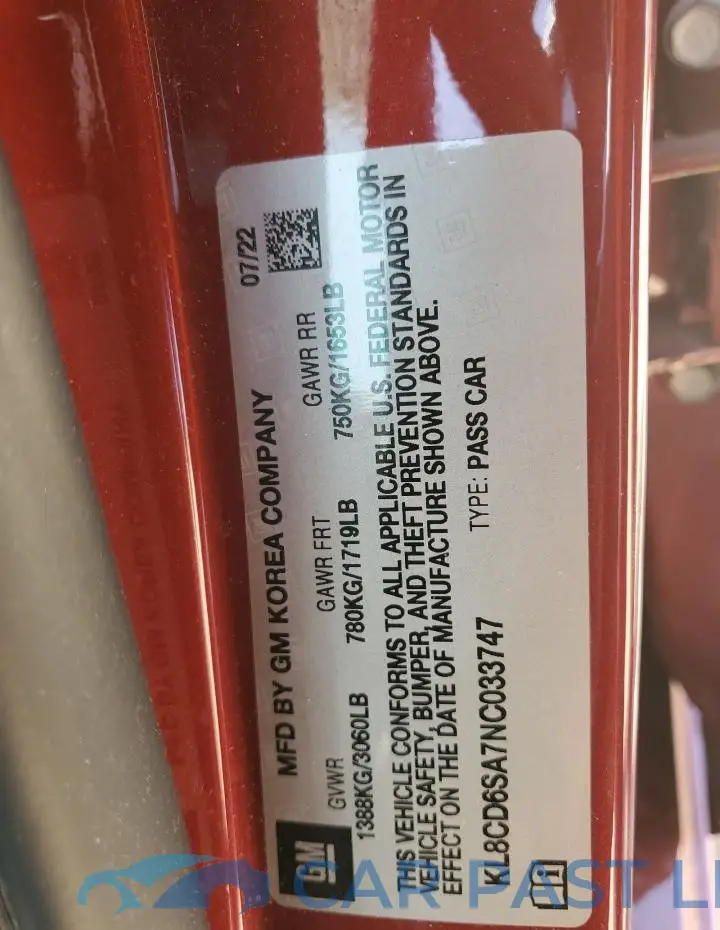 KL8CD6SA7NC033747# 12