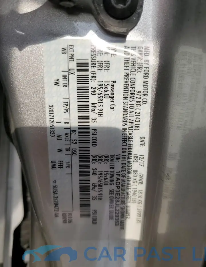 1FADP3E28JL229363# 12