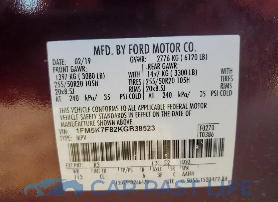 1FM5K7F82KGB38523# 12