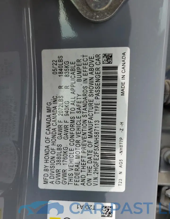 2HGFE2F5XNH587113# 12