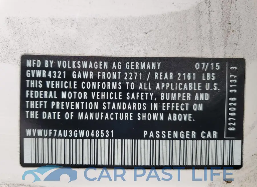 WVWUF7AU3GW048531# 13