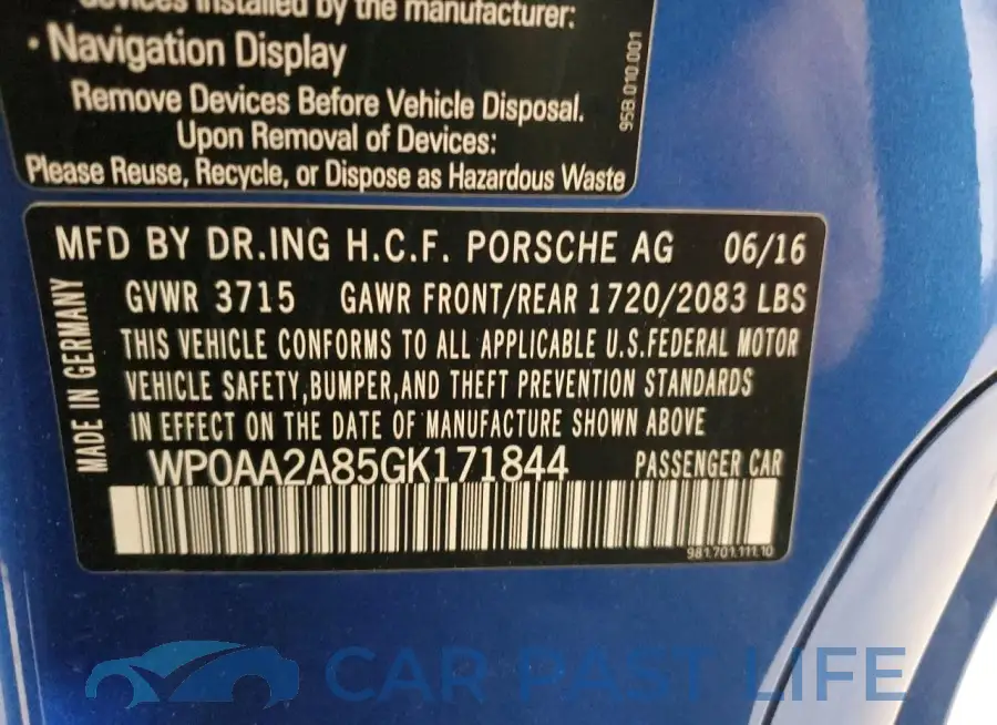 WP0AA2A85GK171844# 13