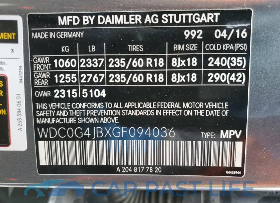 WDC0G4JBXGF094036# 13