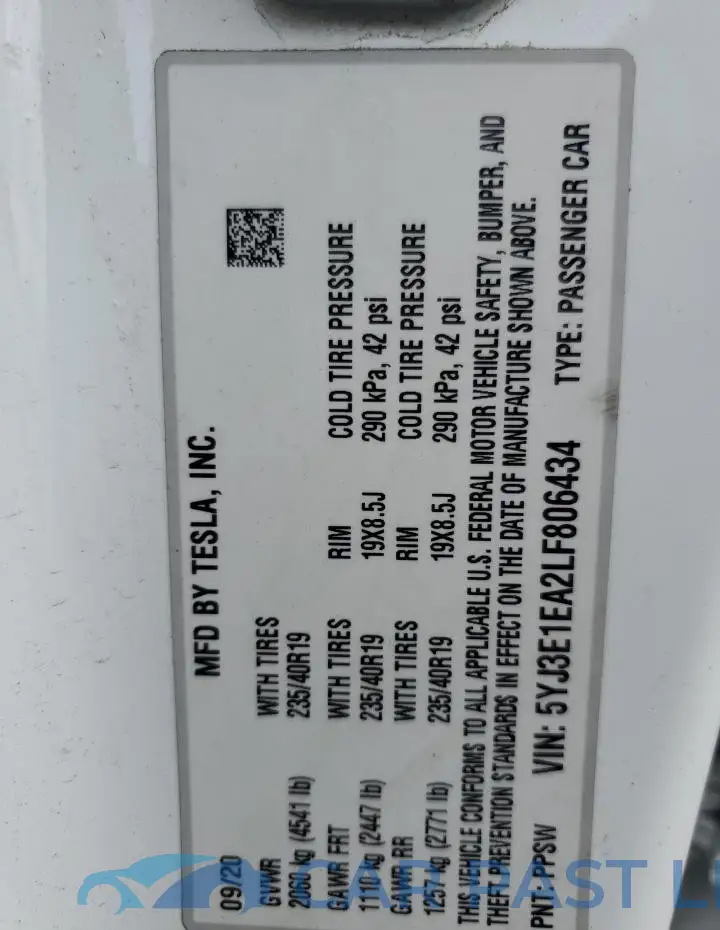 5YJ3E1EA2LF806434# 12