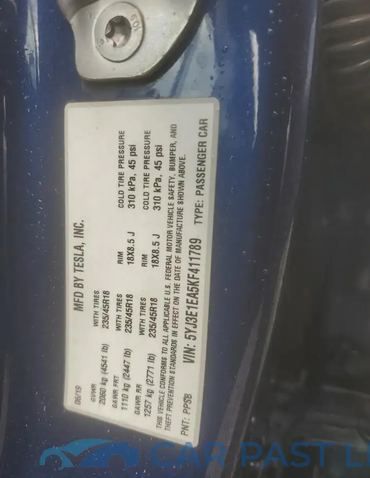 5YJ3E1EA5KF411789# 12