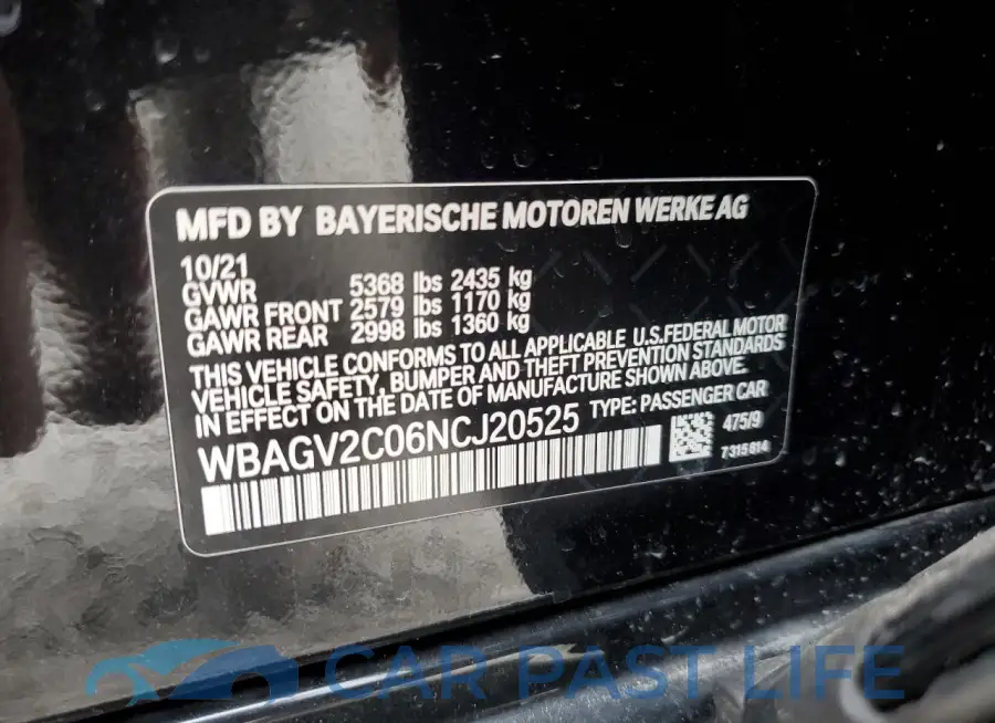 WBAGV2C06NCJ20525# 12
