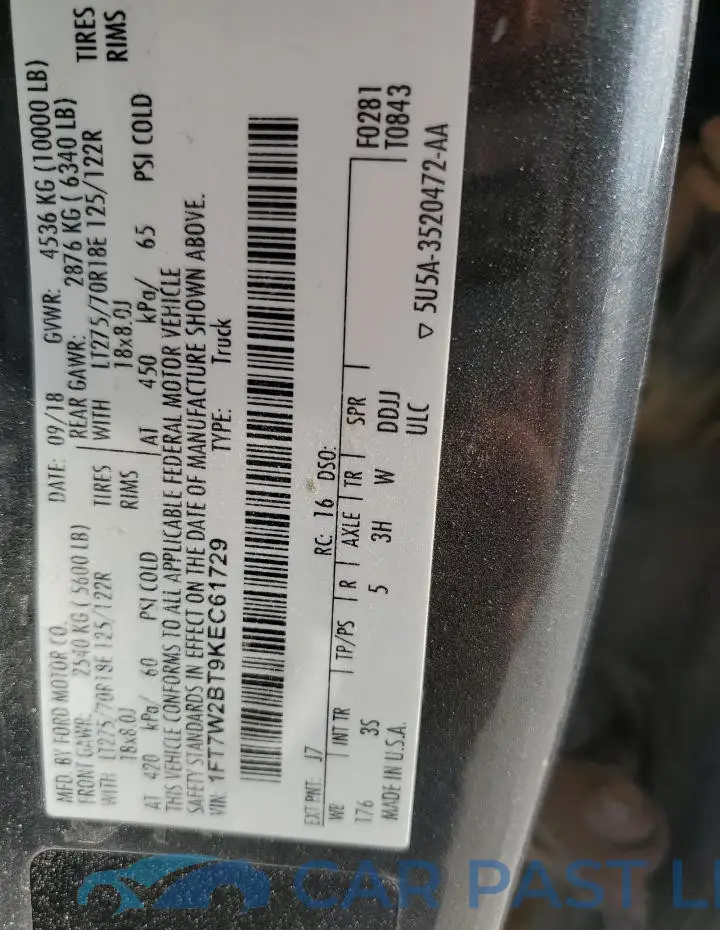 1FT7W2BT9KEC61729# 12