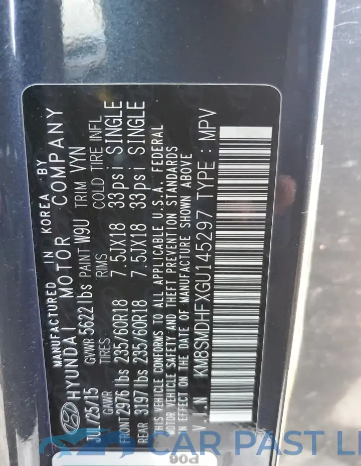 KM8SMDHFXGU145297# 13