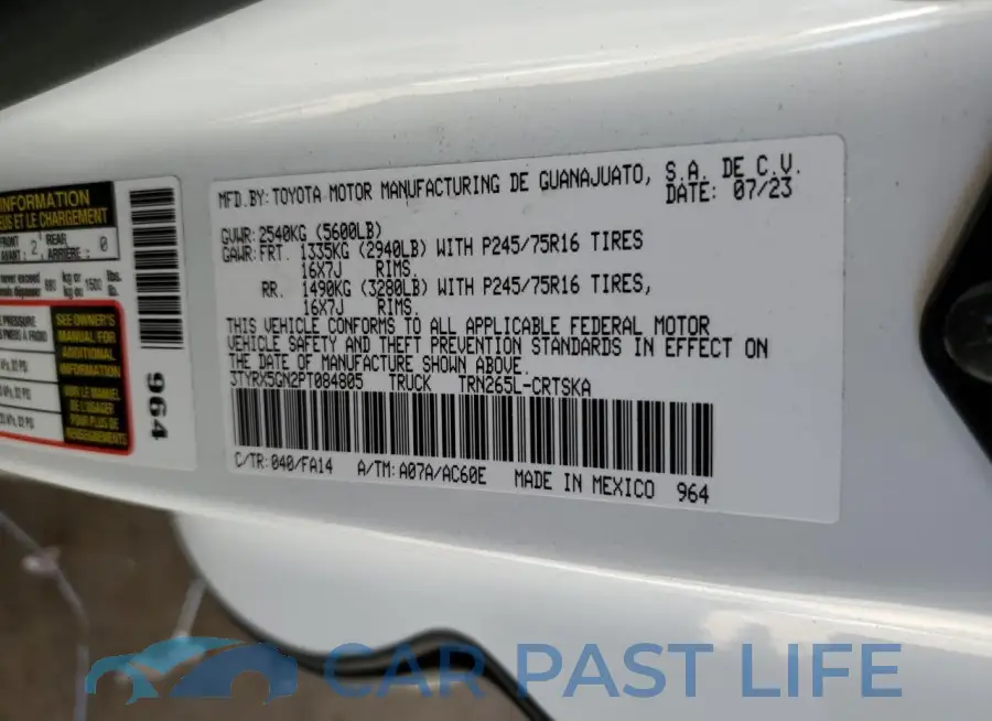 3TYRX5GN2PT084805# 12