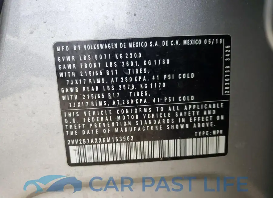 3VV2B7AXXKM153963# 13