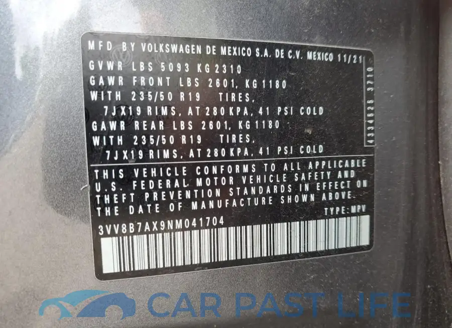 3VV8B7AX9NM041704# 14
