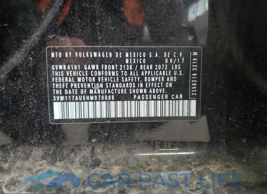 3VW117AU5HM070868# 12