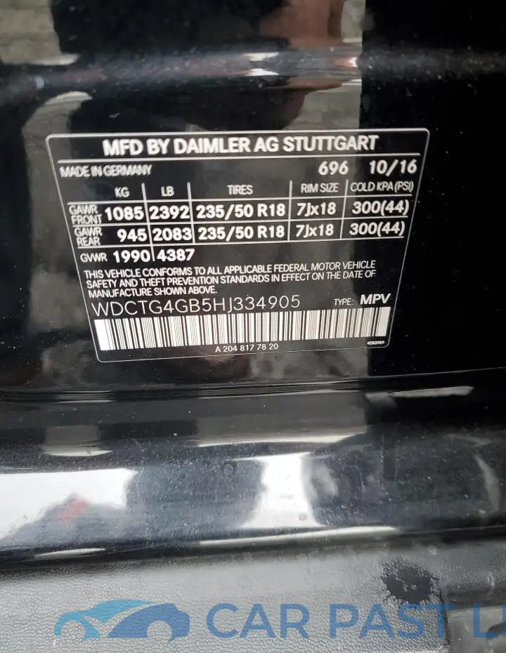 WDCTG4GB5HJ334905# 13