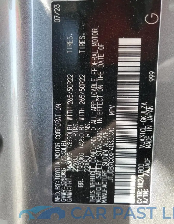 JTJGB7CXXP4033520# 14