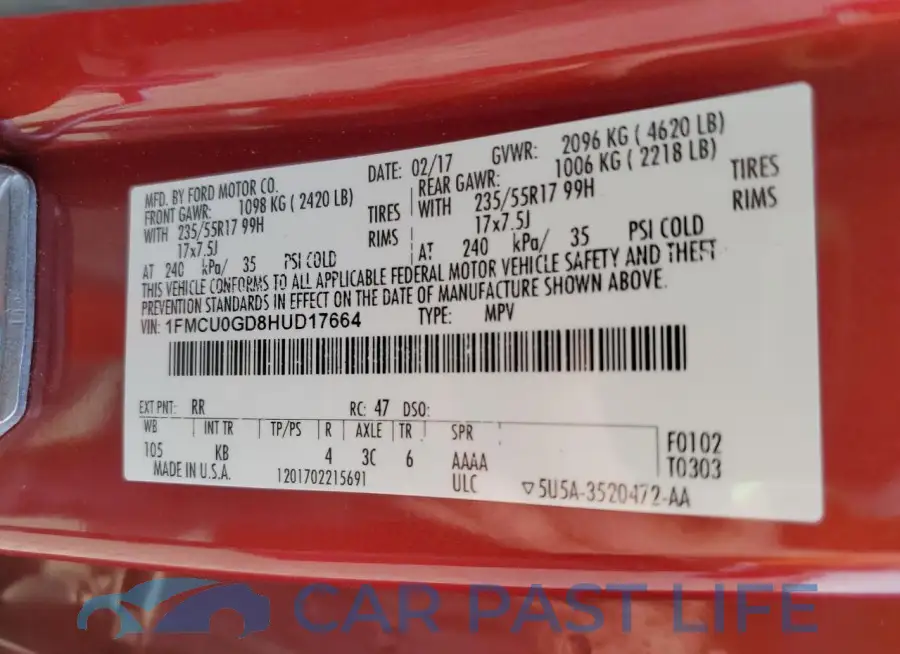 1FMCU0GD8HUD17664# 13