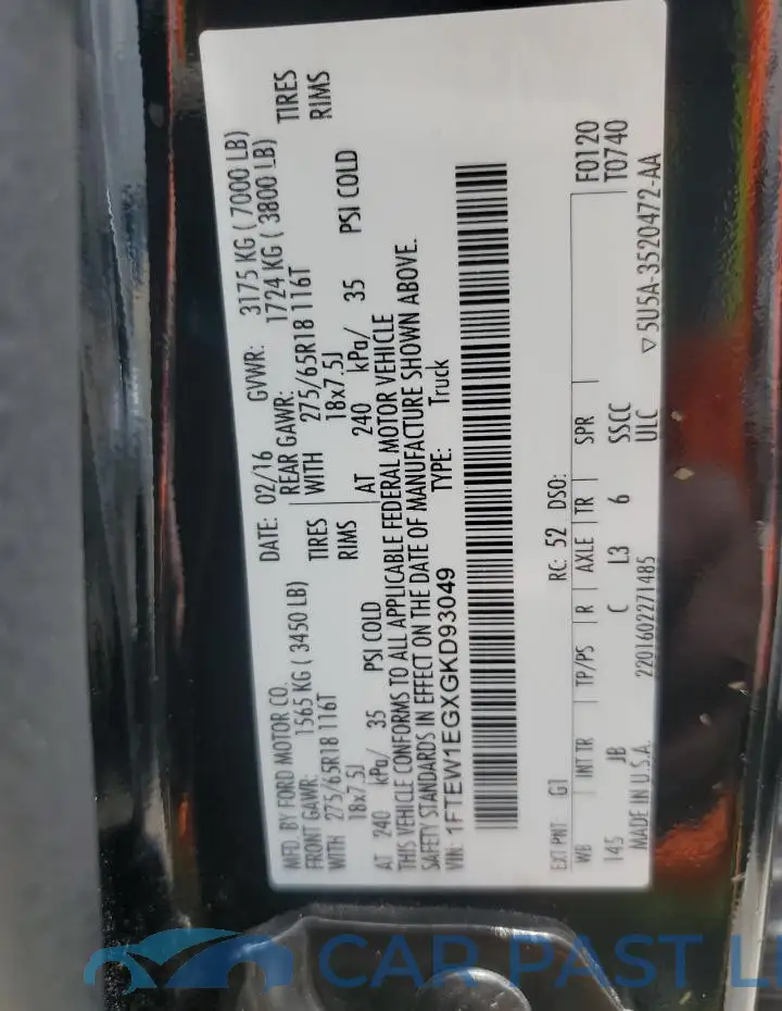 1FTEW1EGXGKD93049# 12