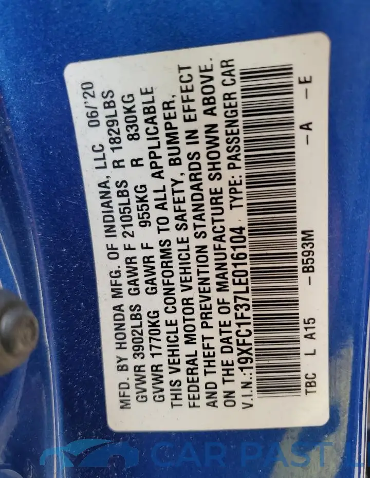 19XFC1F37LE016104# 12