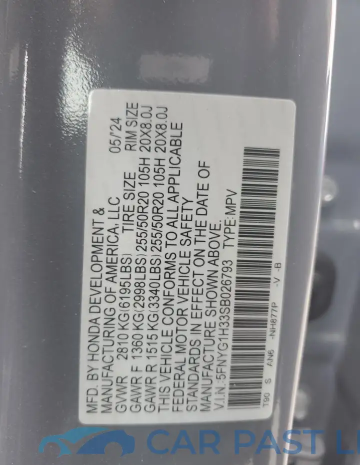 5FNYG1H33SB026793# 14