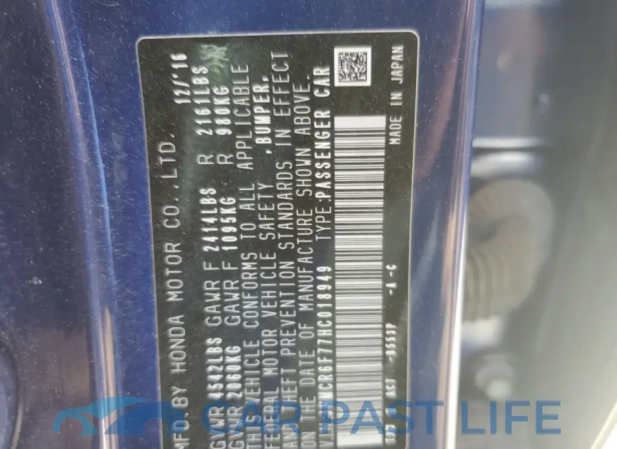 JHMCR6F77HC018949# 12