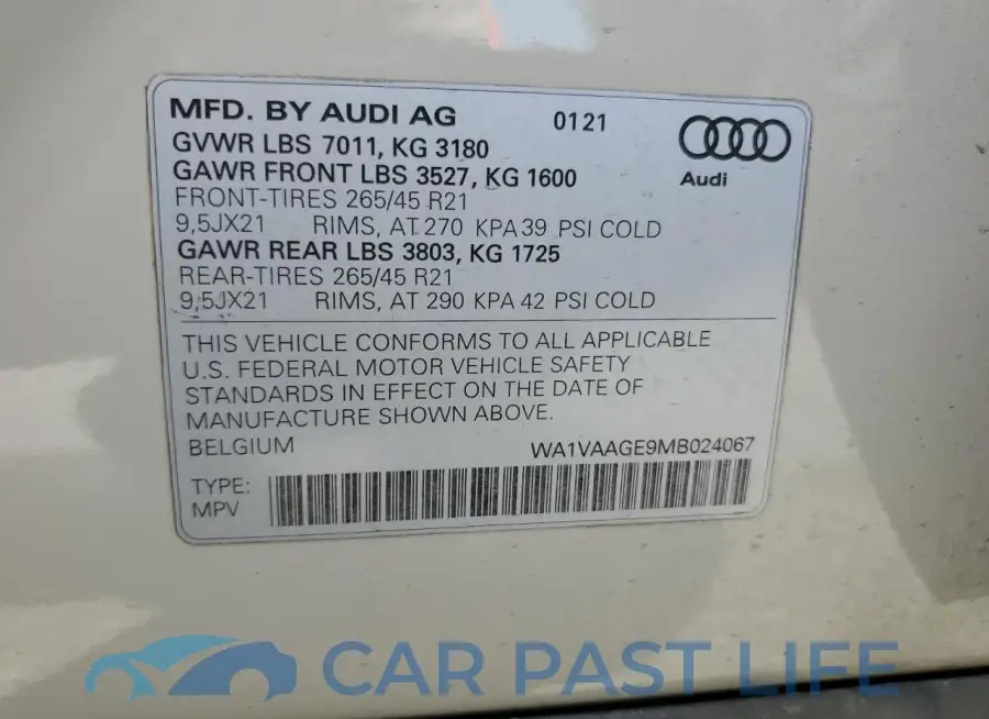 WA1VAAGE9MB024067# 13