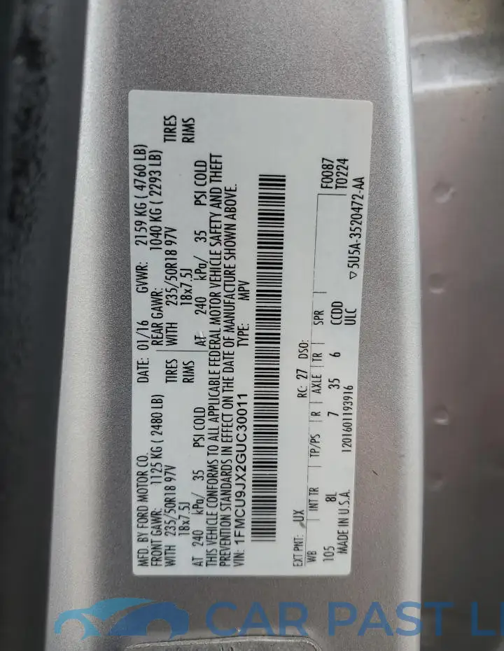 1FMCU9JX2GUC30011# 14