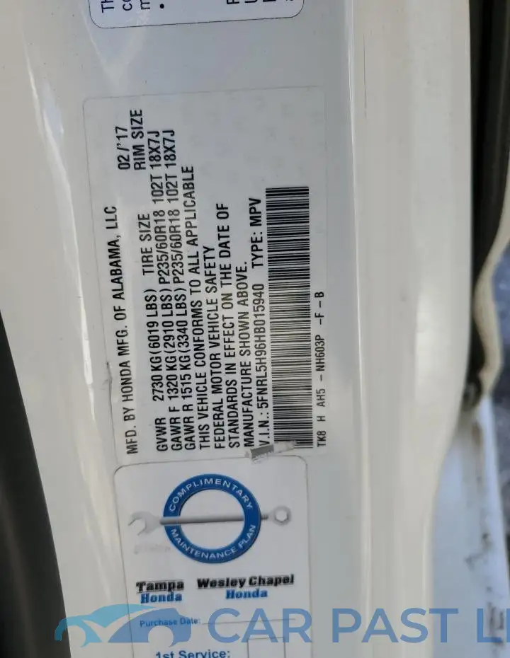 5FNRL5H96HB015940# 13